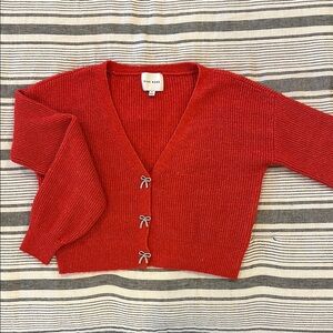 Red Cropped V-Neck Sweater